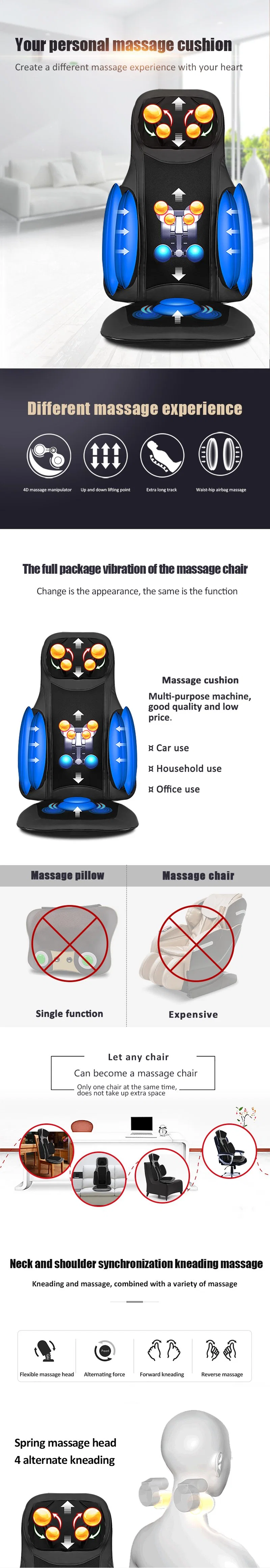 Best Portable Electric Shiatsu Lower Body Lumbar Waist Massage Cushion with Heat Car Seat Back Massage